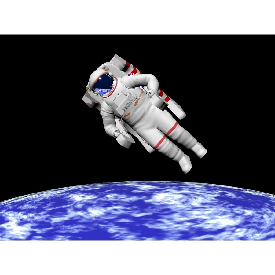 Astronaut floating in outer space above planet Earth Poster Print Image 1