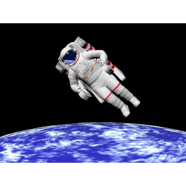 Astronaut floating in outer space above planet Earth Poster Print Image 2