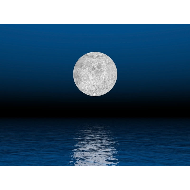 Beautiful full moon against a deep blue sky over the ocean Poster Print Image 2