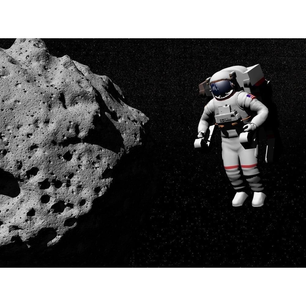 Astronaut exploring an asteroid in outer space Poster Print Image 2