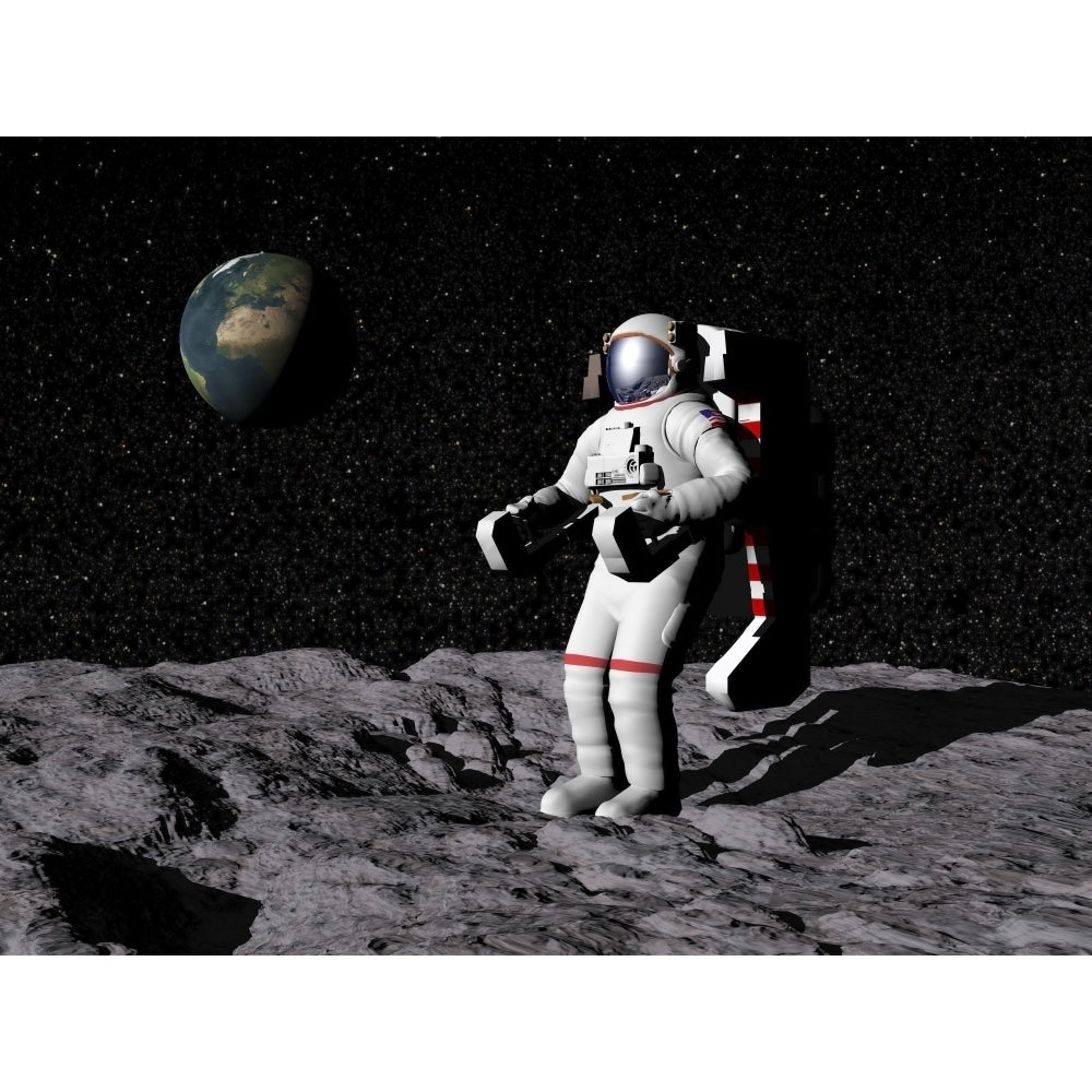 Astronaut on moon with Earth in the background Poster Print Image 1