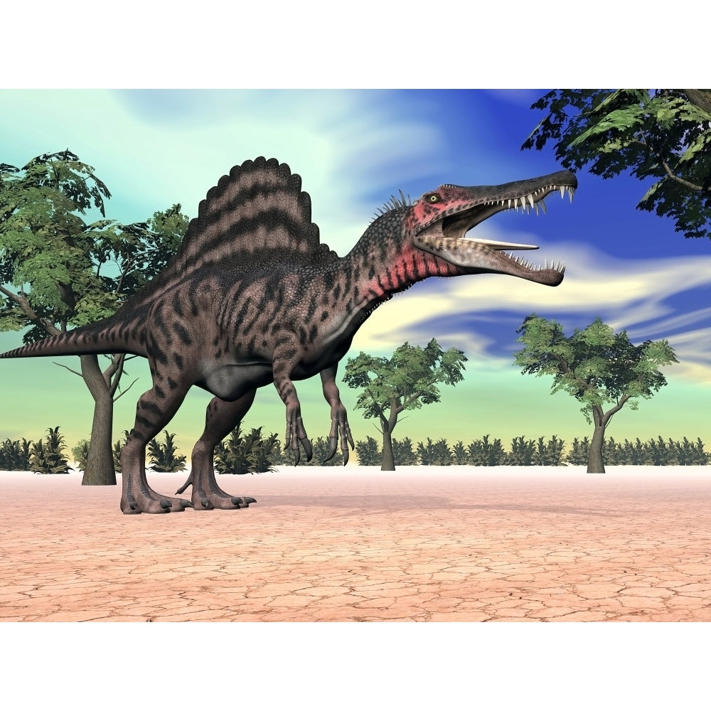 Spinosaurus standing in the desert with trees Poster Print Image 2