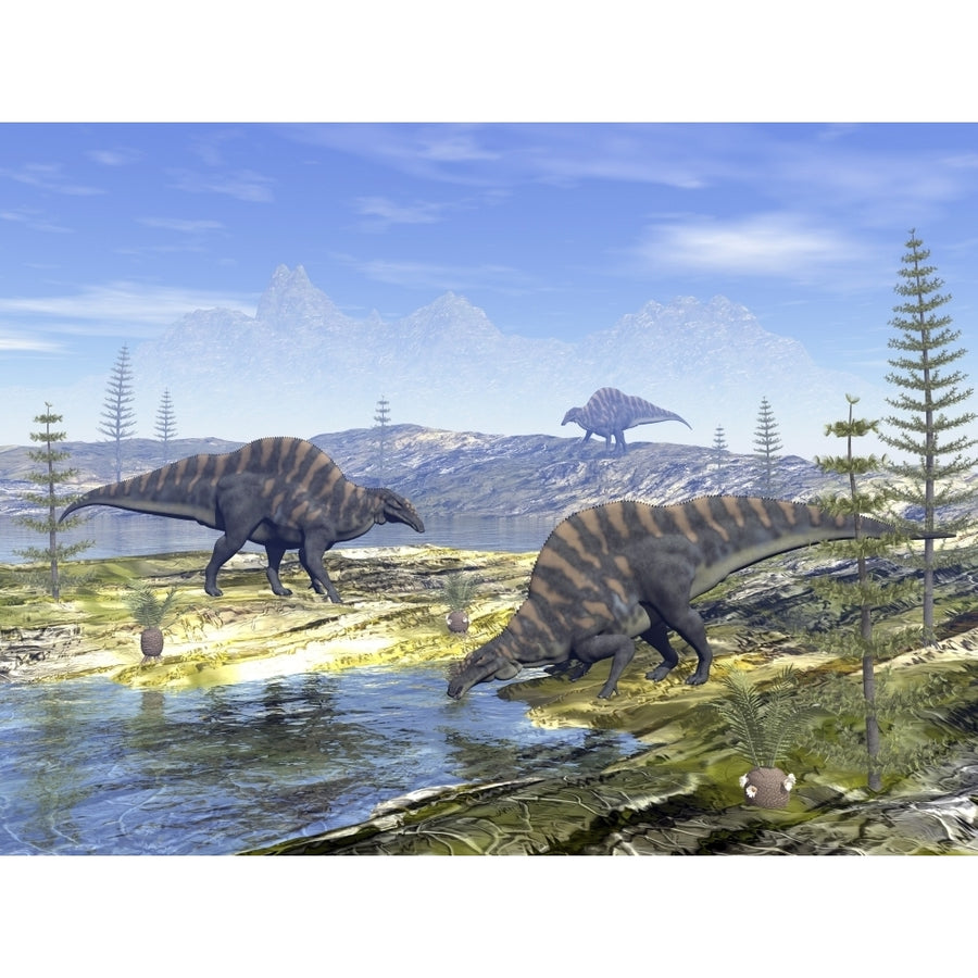 Ouranosaurus dinosaurs looking for water. Poster Print by Elena Duvernay/Stocktrek Images Image 1