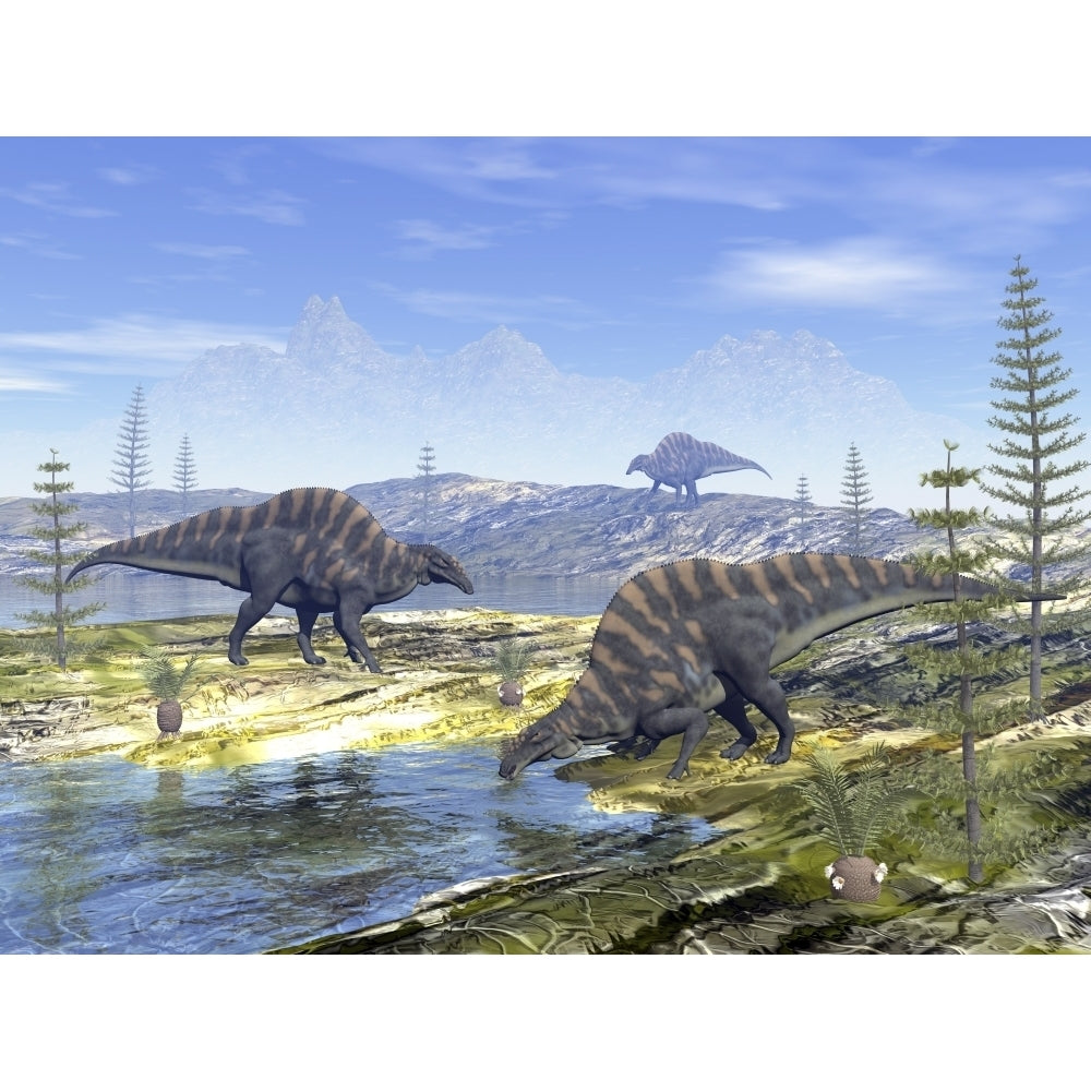 Ouranosaurus dinosaurs looking for water. Poster Print by Elena Duvernay/Stocktrek Images Image 2