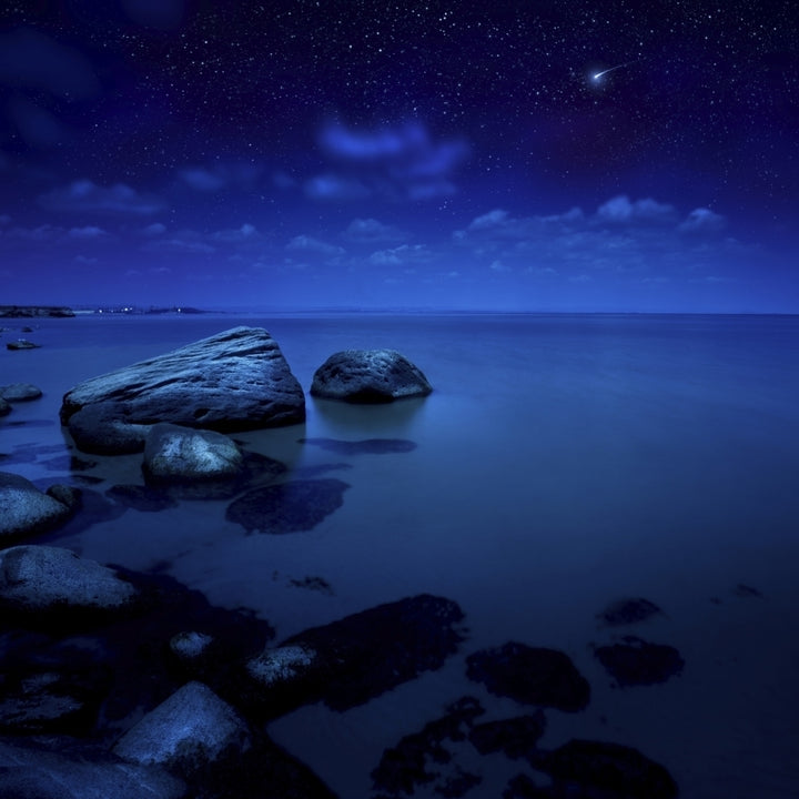 Nighttime photo of sea and starry sky Burgas region Bulgaria Poster Print Image 1