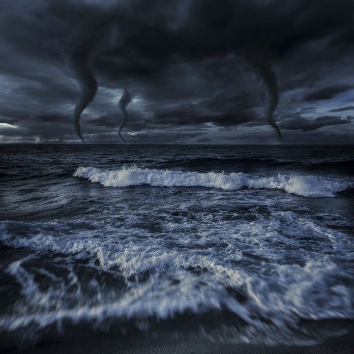 Tornados in a rough sea against stormy clouds Crete Greece Poster Print Image 1