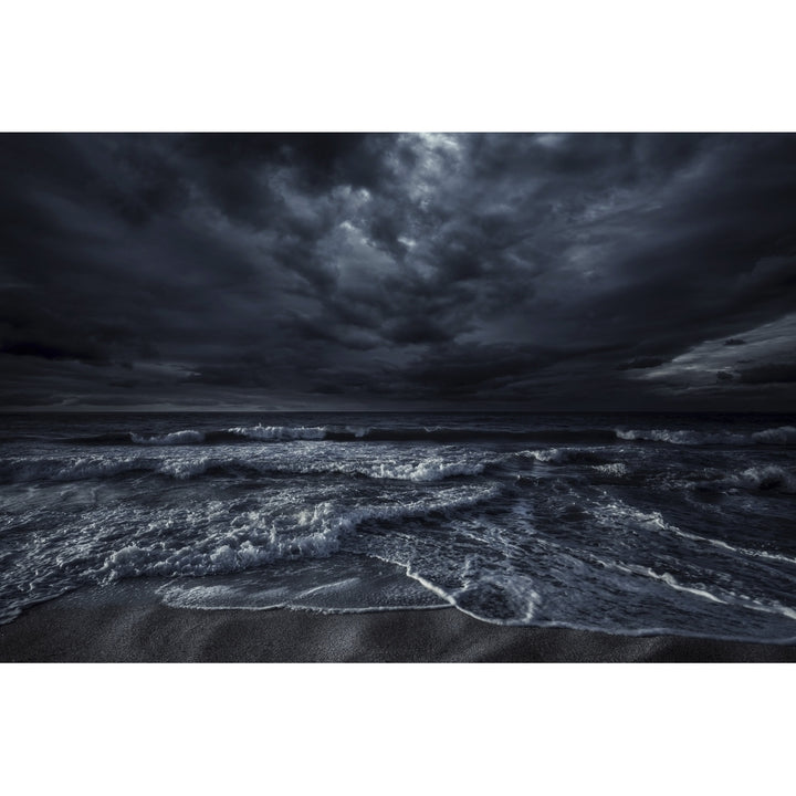 Rough seaside against stormy clouds Hersonissos Crete Greece Poster Print Image 2