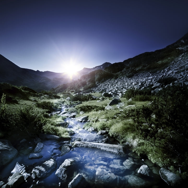 Small stream in the mountains at sunset Pirin National Park Bulgaria Poster Print Image 1