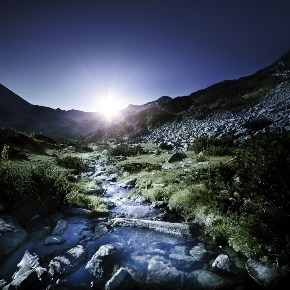 Small stream in the mountains at sunset Pirin National Park Bulgaria Poster Print Image 2