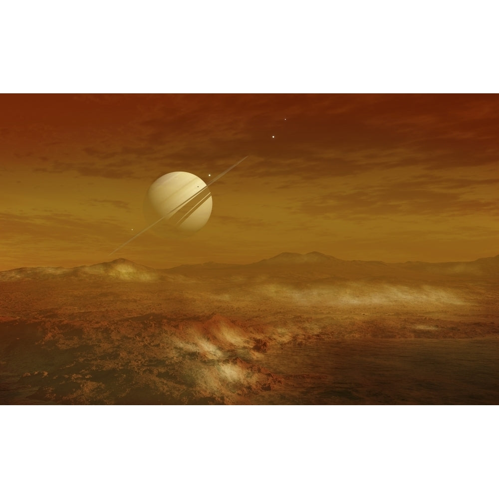 Saturn above the thick atmosphere of its moon Titan Poster Print Image 1