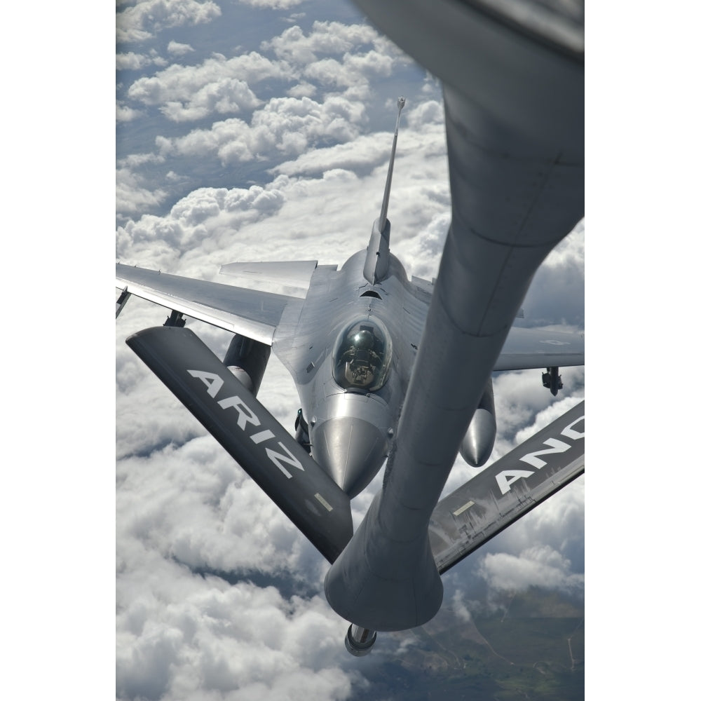 An F-16 from Colorado Air National Guard refuels from a U.S. Air Force KC-135 Stratotanker Poster Print Image 1