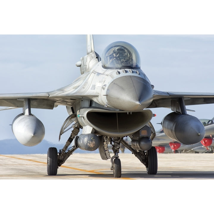 A Hellenic Air Force F-16 taxiing at Trapani Air Base Italy Poster Print Image 1