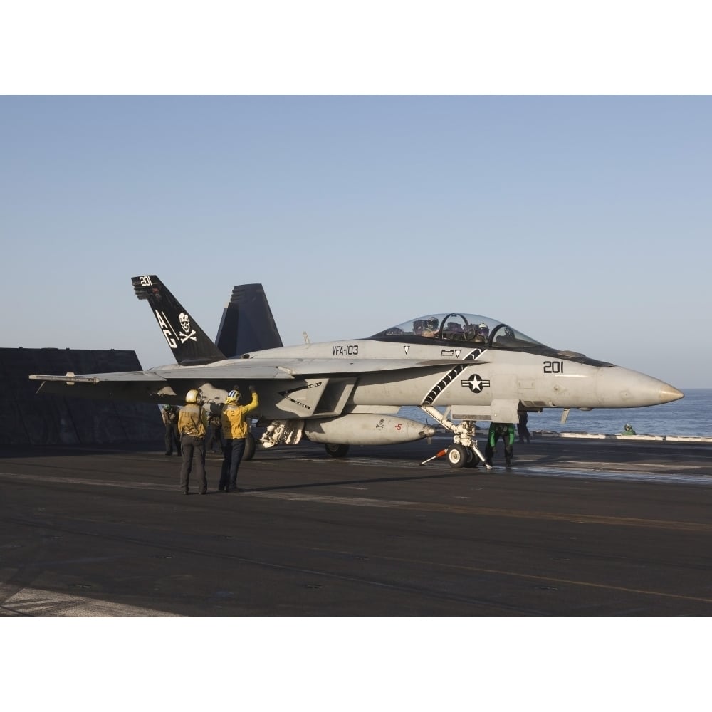 An F/A-18F Super Hornet during flight operations on USS Dwight D. Eisenhower Poster Print Image 1