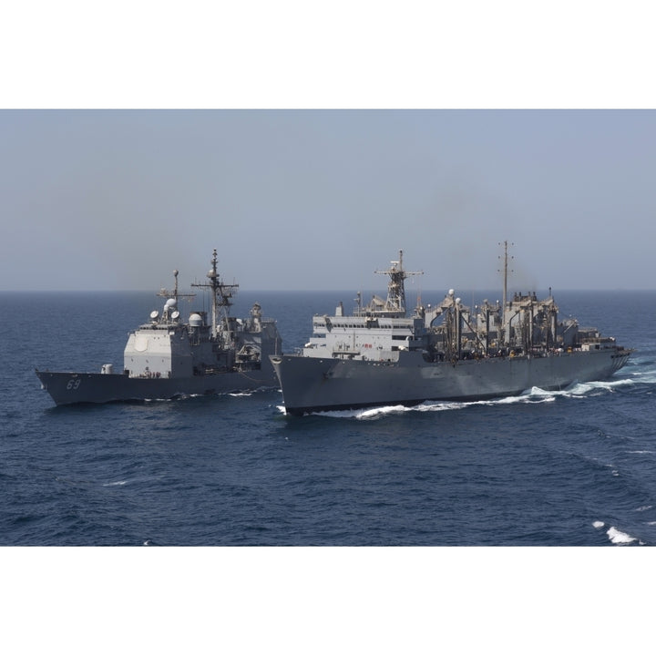 USS Vicksburg and USS Supply during a replenishment at sea Poster Print Image 1