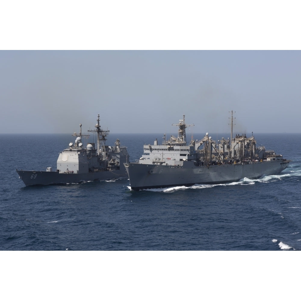 USS Vicksburg and USS Supply during a replenishment at sea Poster Print Image 2