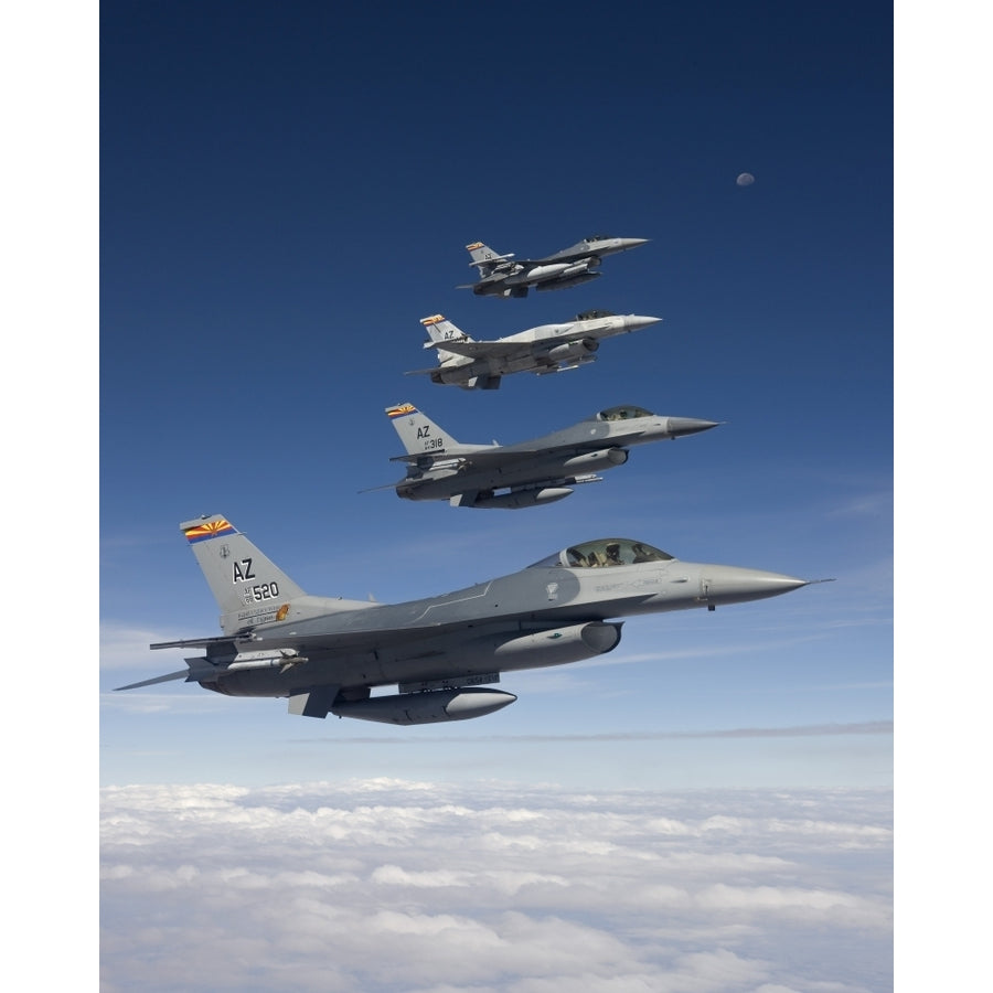 Four F-16s fly in formation during a training mission over Arizona Poster Print Image 1