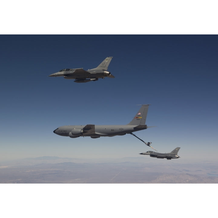 Two F-16s prepare to refuel from a KC-135 Stratotanker Poster Print Image 2