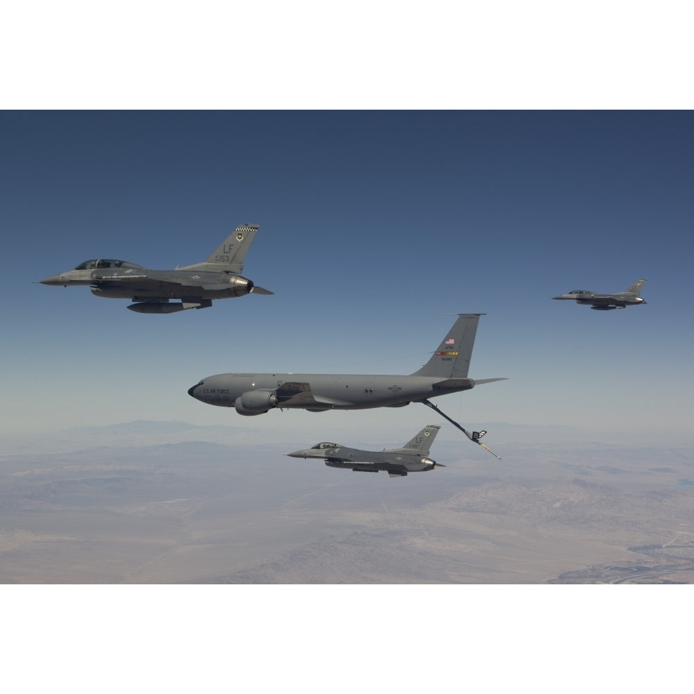 Three F-16s join up with a KC-135 over Arizona Poster Print Image 2