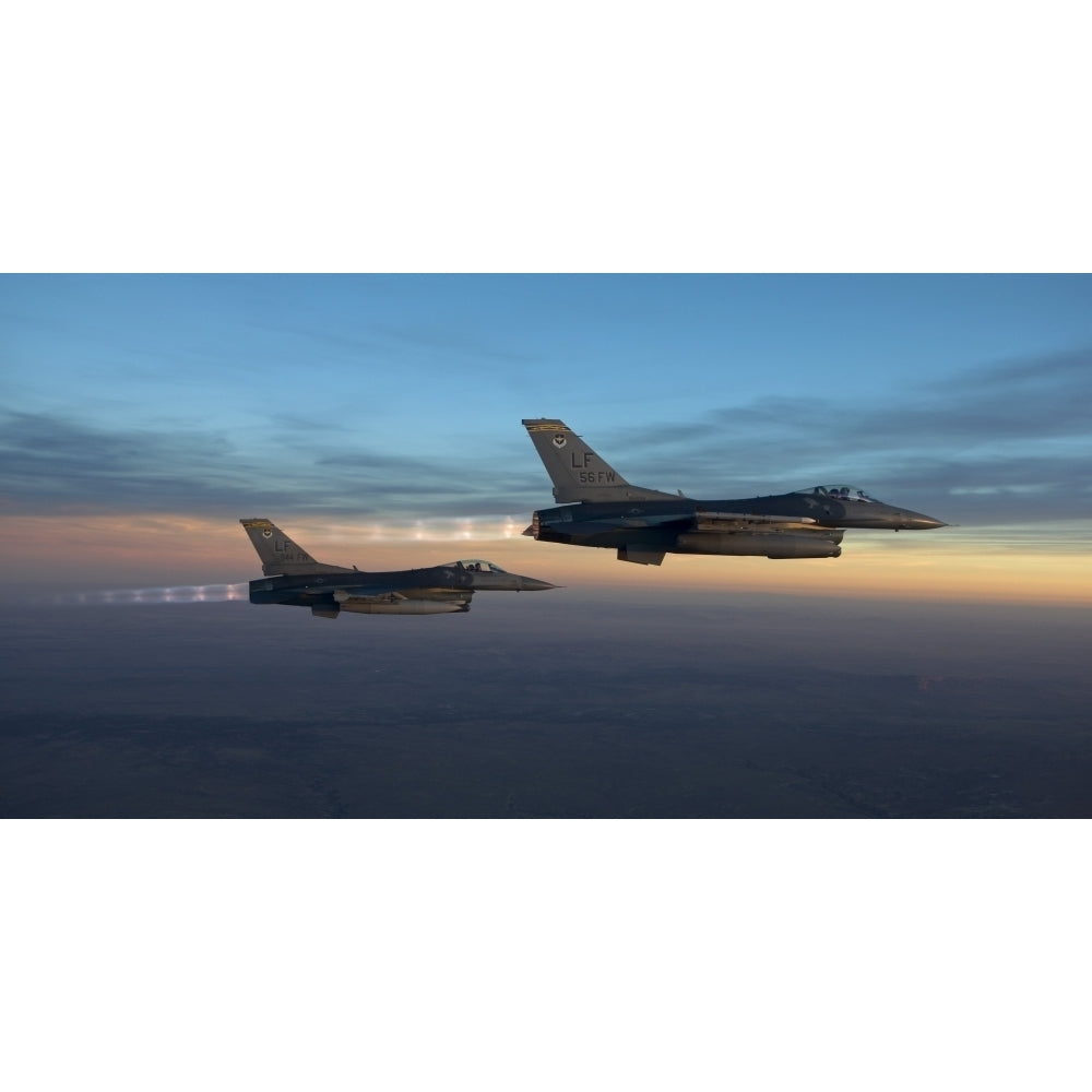 Two F-16s fly in formation over Arizona before sunset Poster Print Image 1