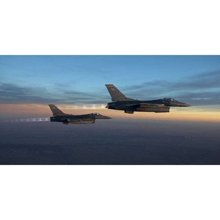 Two F-16s fly in formation over Arizona before sunset Poster Print Image 2