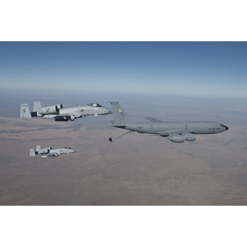 Two A-10C Thunderbolts prepare to refuel from a KC-135 Stratotanker Poster Print Image 1