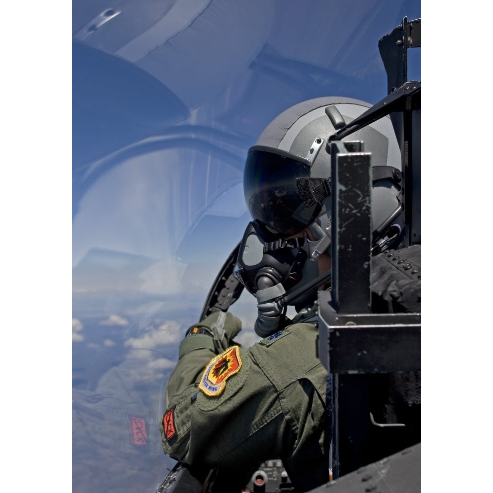 A F-15 pilot looks over at his wingman while in flight Poster Print Image 2