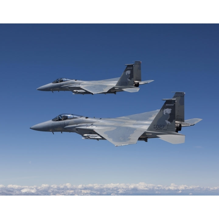 Two F-15 Eagles conduct air-to-air training over Oregon Poster Print Image 1