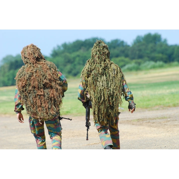 Two snipers of the Belgian Army dressed in ghillie suits Poster Print Image 1