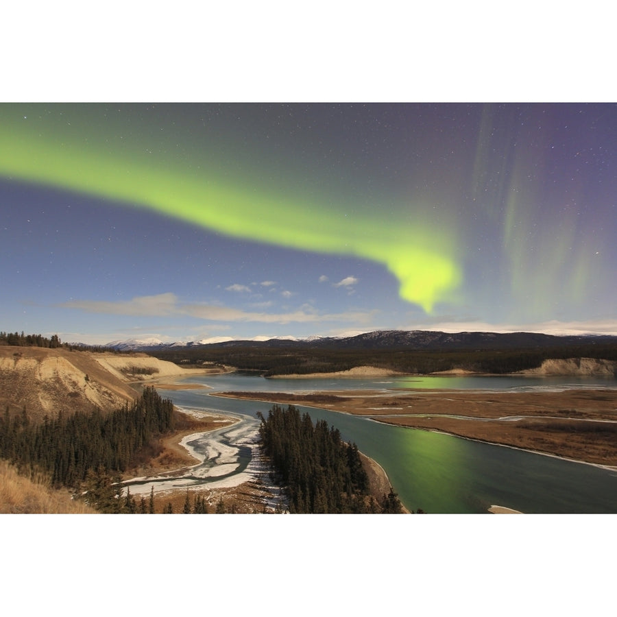 Aurora borealis over the Yukon River Whitehorse Yukon Canada Poster Print Image 1