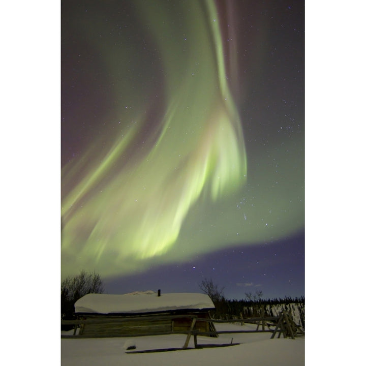 Aurora borealis over Fish lake with Orions Belt Yukon Canada Poster Print Image 1