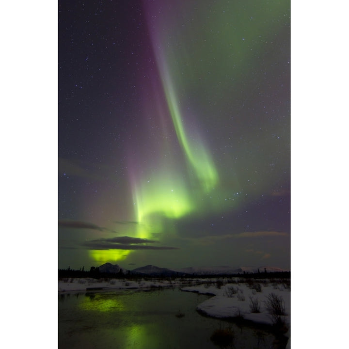 Aurora borealis over creek by Fish Lake Whitehorse Yukon Canada Poster Print Image 1