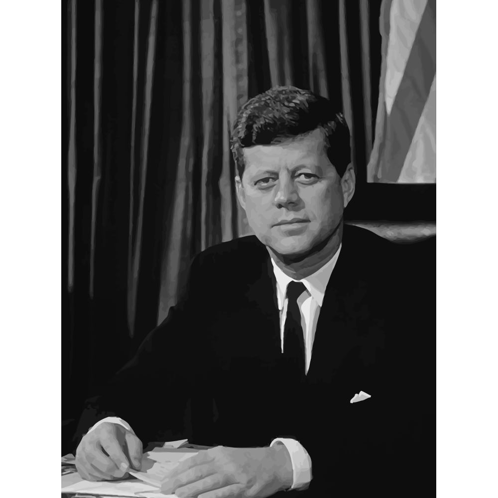 Vector portrait of John F. Kennedy sitting at his desk Poster Print Image 2