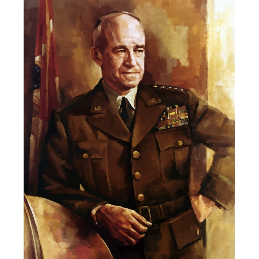 Digitally restored vector portrait of Omar Bradley Poster Print Image 1