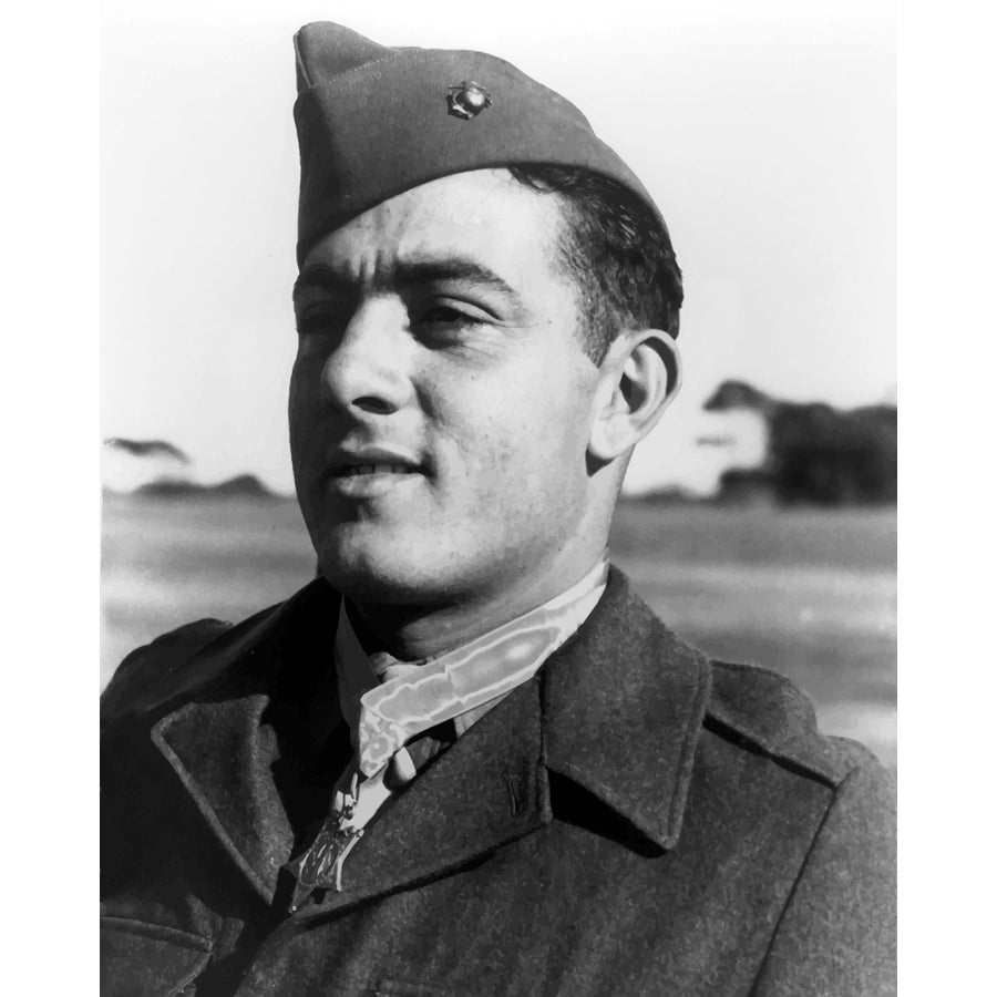 Digitally restored vector portrait of Gunnery Sergeant John Basilone Poster Print Image 1