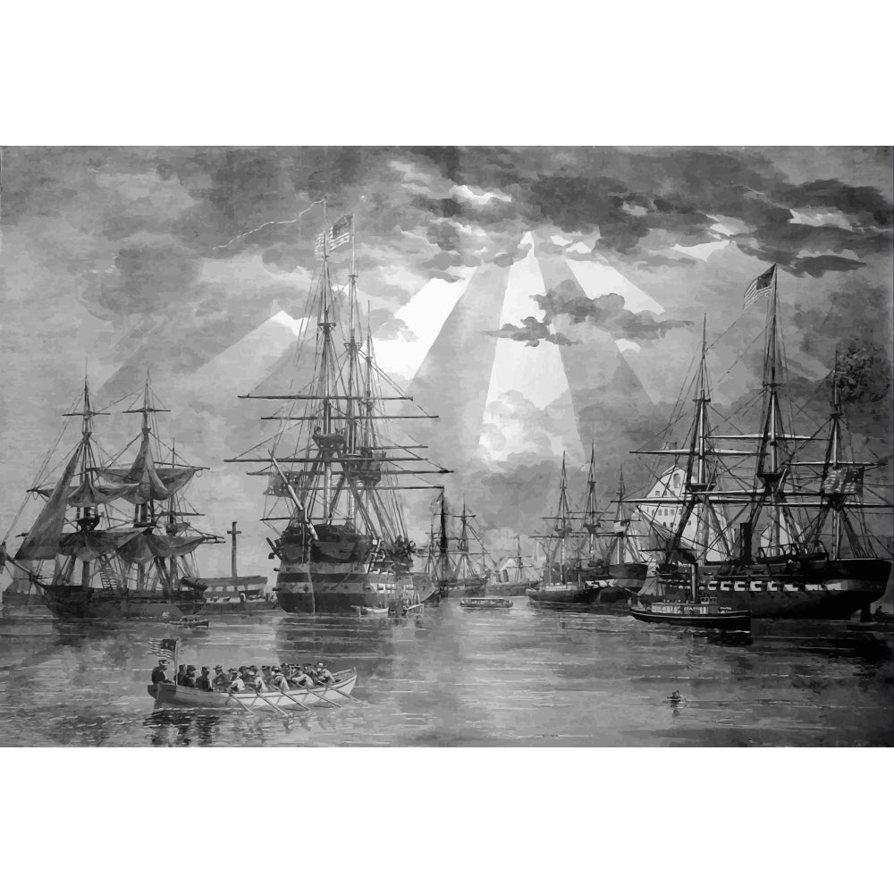 Digitally restored vector photo of U.S. Naval Ships during the Civil War Poster Print Image 1