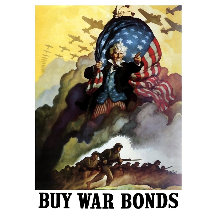 WWII poster of Uncle Sam holding an American Flag and urging troops into battle Poster Print Image 1