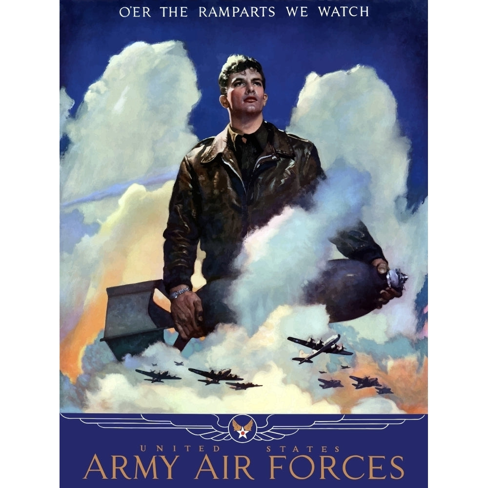 World War Two poster of an American Air Force Pilot staring into the clouds Poster Print Image 1