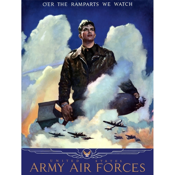 World War Two poster of an American Air Force Pilot staring into the clouds Poster Print Image 2