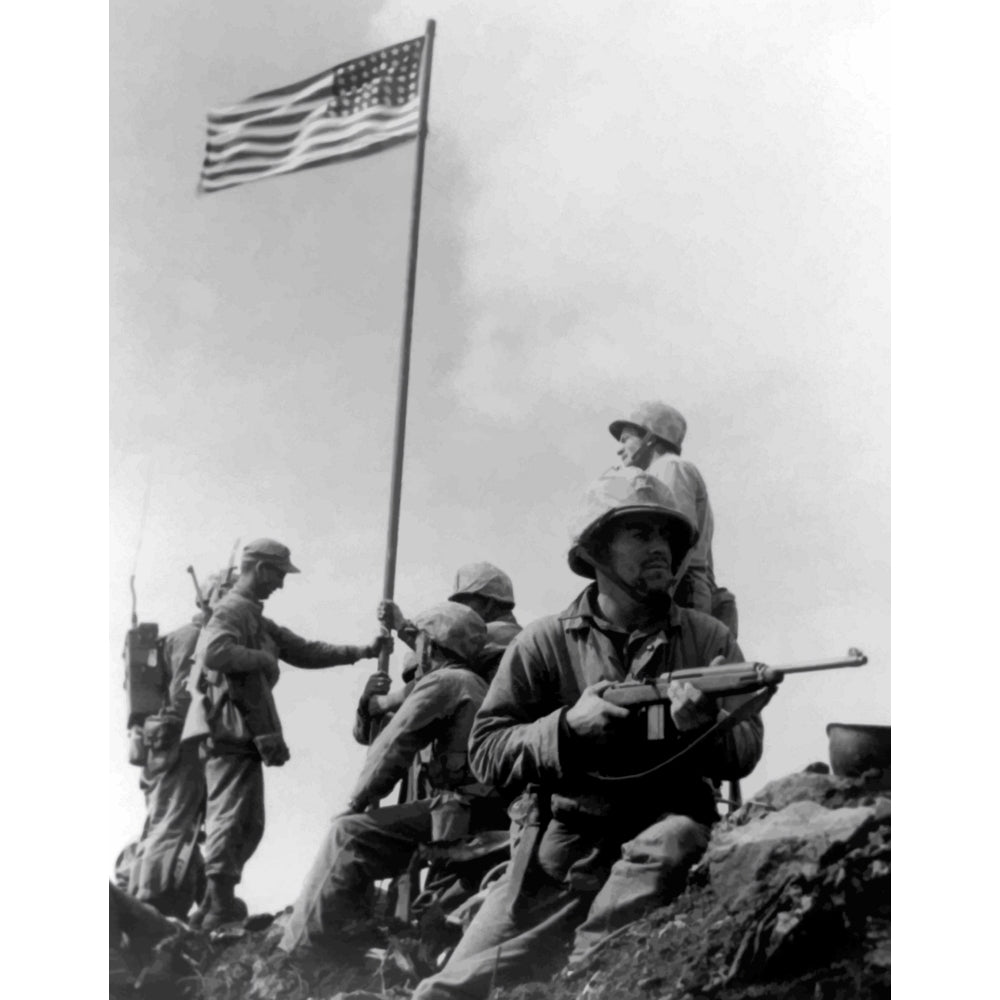 Digitally restored vector photograph of the 1st American flag raising Poster Print Image 1