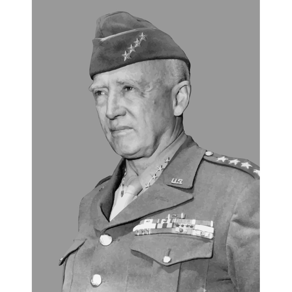 Digitally restored vector portrait of General George Smith Patton. Poster Print Image 1