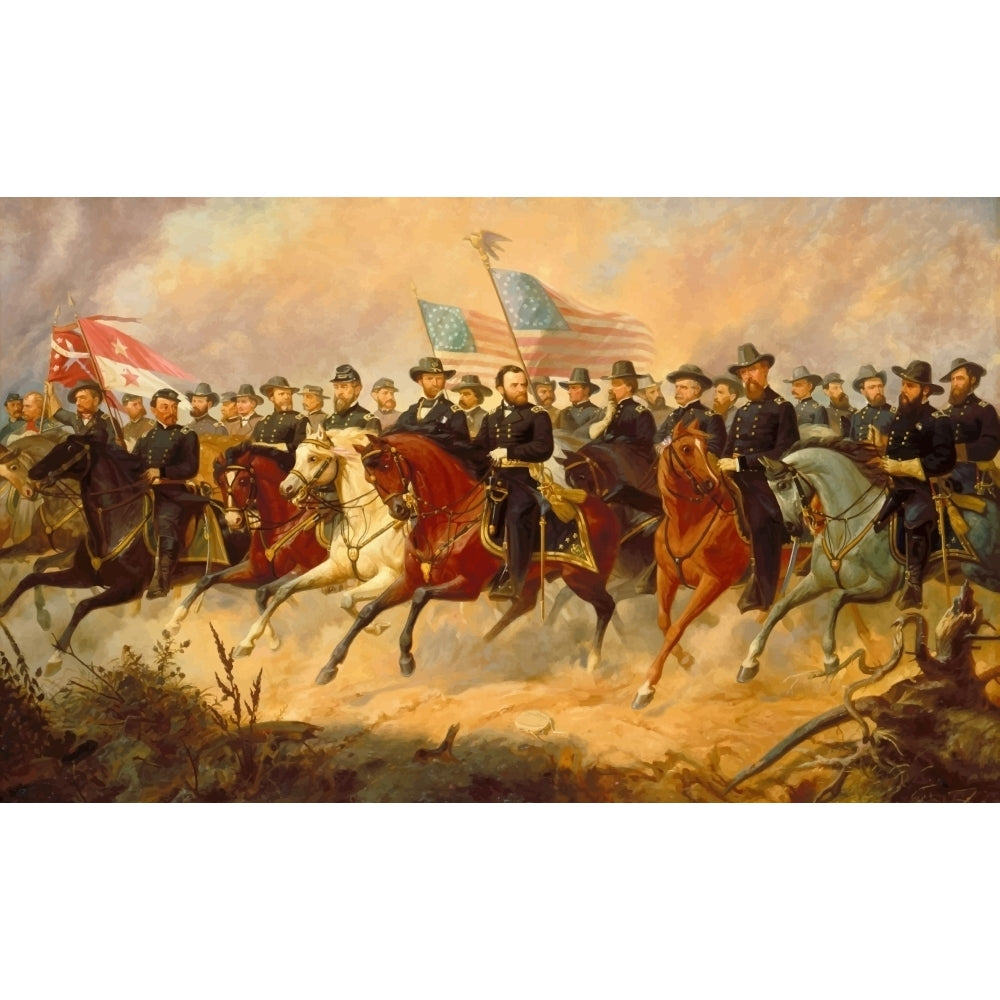 Digitally restored vector painting of Ulysses S. Grant and his generals Poster Print Image 2