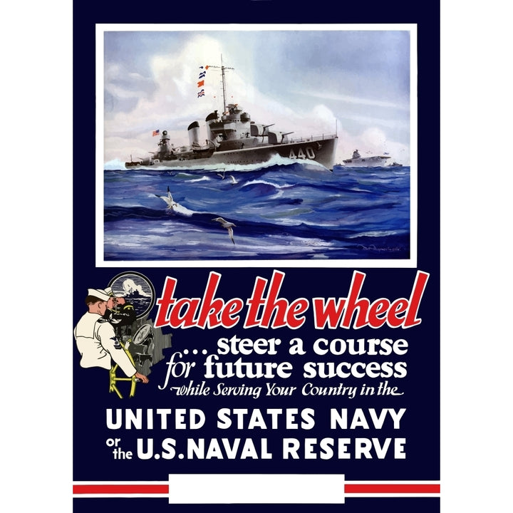 Vintage World War II Navy poster of U.S. warships on the sea Poster Print Image 1