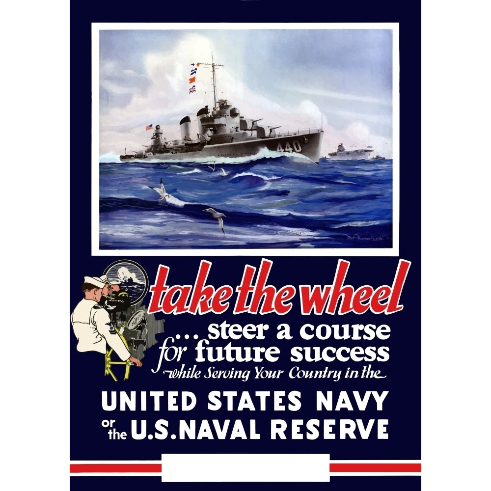 Vintage World War II Navy poster of U.S. warships on the sea Poster Print Image 2