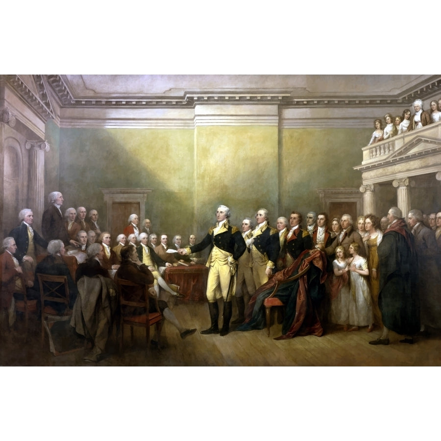 Digitally restored vector painting of General George Washington resigning his commission Poster Print Image 1