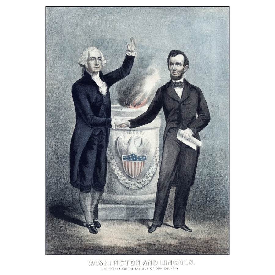 Digitally restored print of President Washington and President Lincoln shaking hands Poster Print Image 1