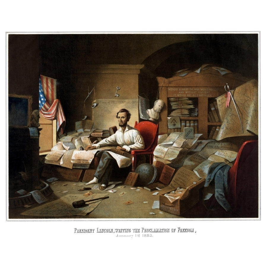 Digitally restored Civil War print of President Lincoln writing the Emancipation Proclamation Poster Print Image 1