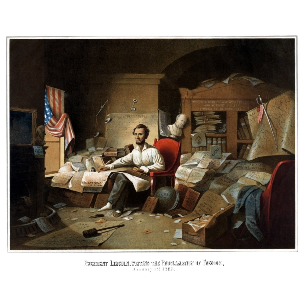 Digitally restored Civil War print of President Lincoln writing the Emancipation Proclamation Poster Print Image 2