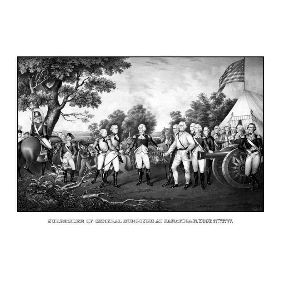 Revolutionary War print showing the surrender of British General John Burgoyne at Saratoga Poster Print Image 1