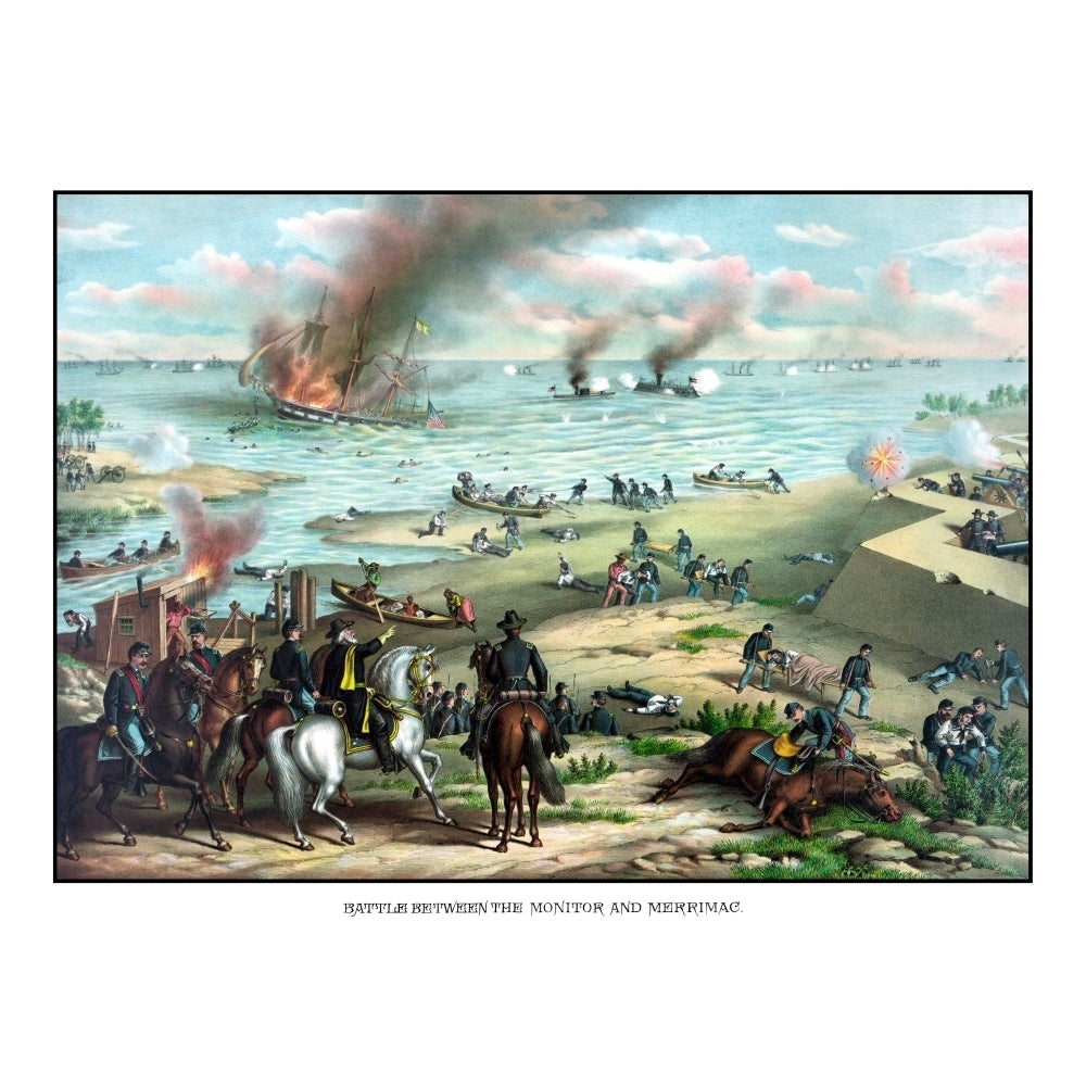 Civil War print showing the Naval Battle of the Monitor and The Merrimack Poster Print Image 2