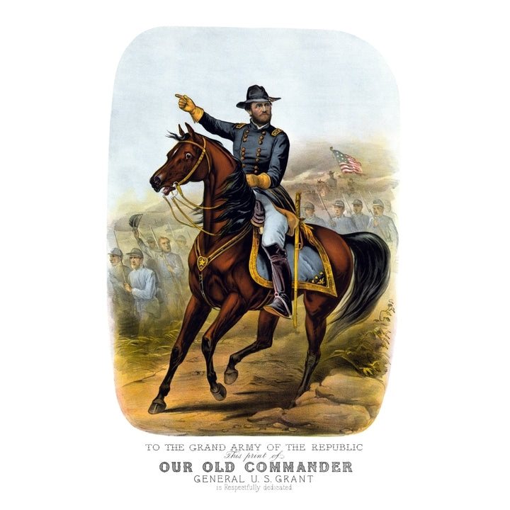 Vintage Civil War poster of General Ulysses S. Grant on horseback Poster Print Image 1